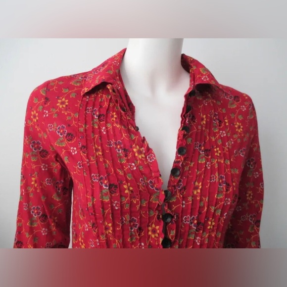 Free People Red Floral Long Sleeve Bohemian Dress Size-S - Picture 2 of 7